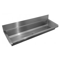 Collective wash basin stainless steel with back splash for mural faucets